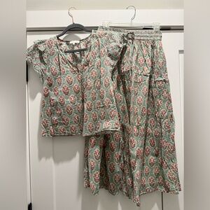 Floral Women's Two Piece Set - Green and Pink